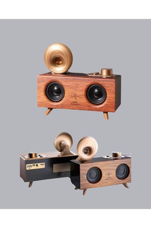 Çift Hoparlörlü Retro Bluetooth Speaker 1800mAh Bataryalı AUX USB SD Kartlı