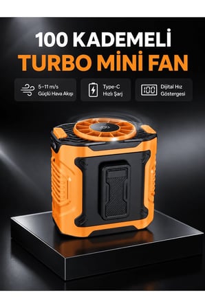 Dijital Ekranlı Turbo Mini Fan – 3 Kademeli Hız, Sessiz Çalışma ve Type-C Şarj