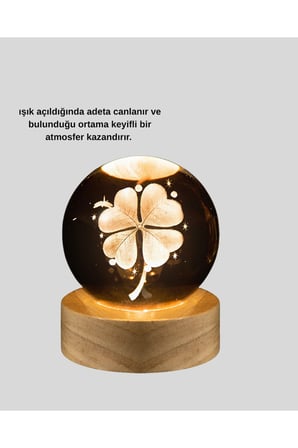 Dekoratif Yonca Görünümlü Işıklı Kristal Cam Küre USB Masa Gece Lambası