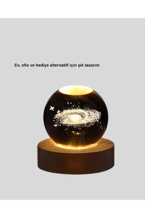 Samanyolu Desenli Kristal Küre Ahşap Standlı Gün Işığı LED Masa Lambası