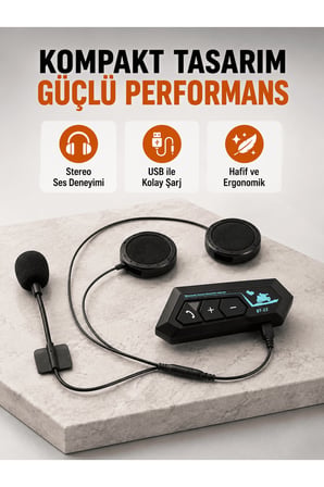 BT22 Kablosuz Kask Kulaklığı – Bluetooth 5.0, Intercom, Su Geçirmez ve Uzun Ömürlü Batarya Yeni Nesil