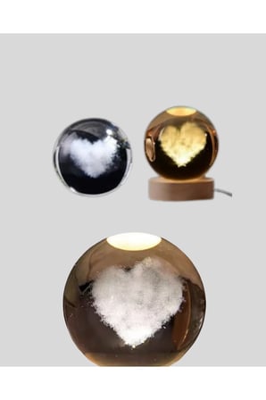 Romantik Kalpli Kristal Cam Küre USB’li Işıklı Dekoratif Obje
