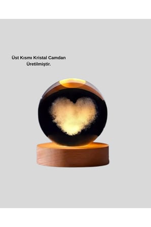 Romantik Kalpli Kristal Cam Küre USB’li Işıklı Dekoratif Obje