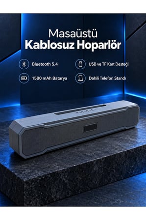 Yatay Formlu Telefon Standlı Type C Şarj Girişli Bluetooth Masaüstü Ses Sistemi