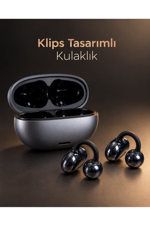 Klipsli Kablosuz Kulaklık Dokunmatik Kontrollü 2500 Saat Bekleme Type C Şarjlı