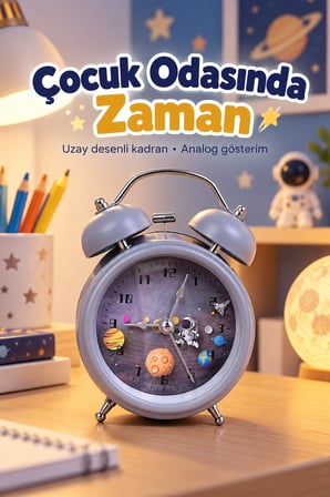 Çift Çanlı Analog Çalar Saat Dekoratif Masa Saati