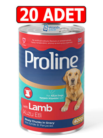 Proline kuzu etli sos içinde et parçalı köpek konserve 20adet 400gr lamb köpek yaş mama