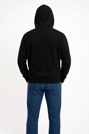 Modi Green Erkek Üç İplik Kapüşonlu Kanguru Cepli SweatShirt Hoodie - Siyah