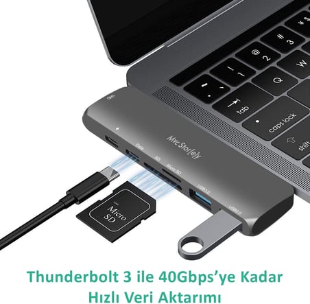 MacBook USB-C Hub ve Çoklayıcı 7-in-1 | 4K HDMI, USB 3.0, SD/microSD | M1 ve M2 Uyumlu Gri