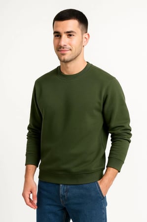 Modi Green Erkek Üç İplik Düz Bisiklet Yaka SweatShirt - Haki