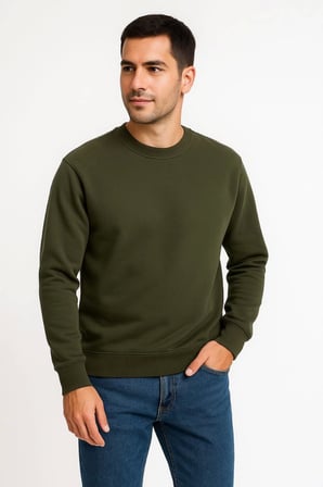 Modi Green Erkek Üç İplik Düz Bisiklet Yaka SweatShirt - Haki