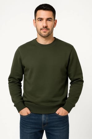 Modi Green Erkek Üç İplik Düz Bisiklet Yaka SweatShirt - Haki