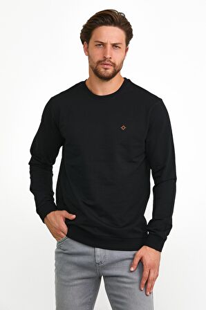 Erkek Basic Günlük Bisiklet Yaka Sweatshirt Siyah