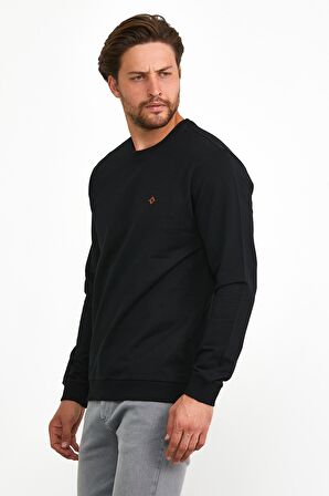 Erkek Basic Günlük Bisiklet Yaka Sweatshirt Siyah