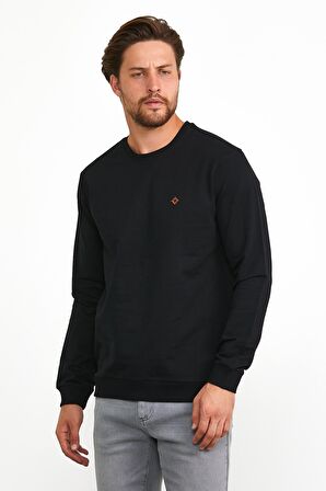 Erkek Basic Günlük Bisiklet Yaka Sweatshirt Siyah