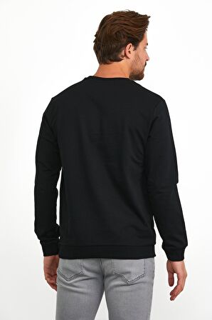 Erkek Basic Günlük Bisiklet Yaka Sweatshirt Siyah