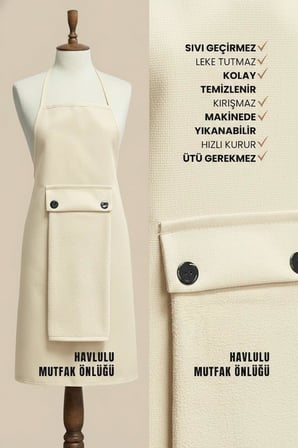 Su Geçirmez Havlulu Mutfak Önlüğü – Düğmeli Çıkarılabilir Havlu Tasarımı ile Pratik Kullanım, Su İtici Kumaş, Kadın Erkek Uyumlu Şık Mutfak Önlüğü
