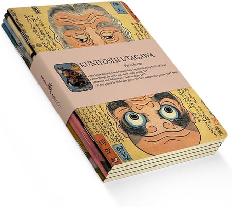 Kuniyoshi Utagawa 4'lü Defter Seti - Faces Series - Çizgisiz - 48 Sayfa - 10,5x14cm