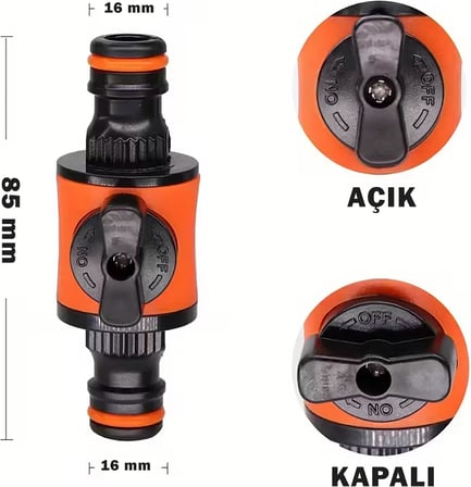 Car-Fil | Bahçe Hortumu Ara Bağlantı Adaptörü/Aparatı Vanalı | 3/4” Uyumlu, Sızdırmaz, Su Akış Kontrollü Kauçuk Konnektör