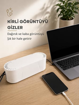 Beylini Kablo Düzenleyici Düzenleme Kutusu Çoklu Priz Organizeri Kablo Tutucu Saklayıcı Tüneli Karışıklık Düzenleyici Masa Altı Üstü Tozlanmayı Önler (Beyaz)