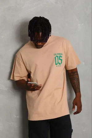 Modi Green Erkek Baskılı T-Shirt Kısa Kol Bisiklet Yaka Regular Fit Rahat Kalıp Günlük Tişört - Bej