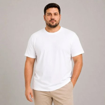Modi Green Erkek Battal Big Size Basic Tişört Bisiklet Yaka Rahat Kalıp T-Shirt - Beyaz