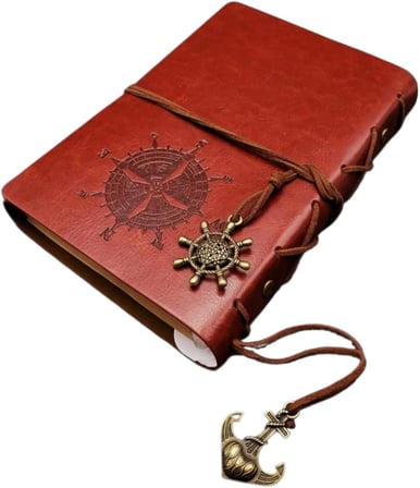 Retro Vintage Pusula Baskılı Çapa Ve Dümen Kolye Uçlu Deri Kapaklı Günlük Not Defteri Denizci Defter Özel Tasarım Hediyelik Kahverengi