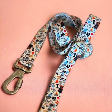 Recycled Köpek Gezdirme Kayışı, Gezdirme Kayışı – Geri Dönüştürülmüş, Kadifemsi Dokulu, Çift Kilitli Karabina Kanca, 360° Dönüşlü, Dayanıklı, Bone Small