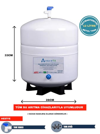 Su Arıtma Cihazı 12 Lt. Paslanmaz Metal Cihaz - Tank Vanası ve Tank Ayağı Hediyeli