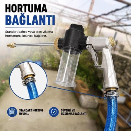 MultiZone Basınçlı Su Tabancası Köpük Hazneli Araba Oto Yıkama Bahçe Sulama Temizlik Tabancası