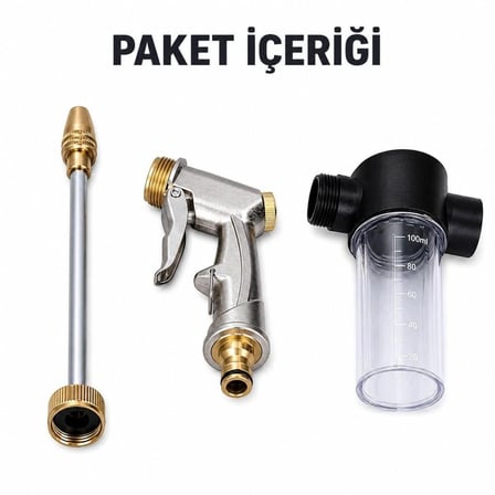MultiZone Basınçlı Su Tabancası Köpük Hazneli Araba Oto Yıkama Bahçe Sulama Temizlik Tabancası