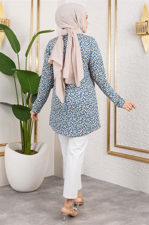 Modi Desenli Tesettür Tunik İNDİGO
