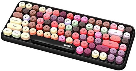 Kablosuz Bluetooth Retro Sessiz Klavye – Yuvarlak Tuşlu, 84 Tuşlu, Taşınabilir, Akıllı Uyku Modu, Ergonomik Tasarım, Tablet Telefon Uyumlu, Windows Mac iOS Android Uyumlu AJ308i Siyah