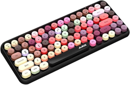 Kablosuz Bluetooth Retro Sessiz Klavye – Yuvarlak Tuşlu, 84 Tuşlu, Taşınabilir, Akıllı Uyku Modu, Ergonomik Tasarım, Tablet Telefon Uyumlu, Windows Mac iOS Android Uyumlu AJ308i Siyah