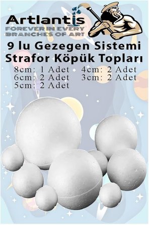 Güneş Sistemi Maketi İçin 9 lu Boyanabilir Strafor Top Seti Gezegenler Modeli Deney Okul Seti Köpük Küre Top