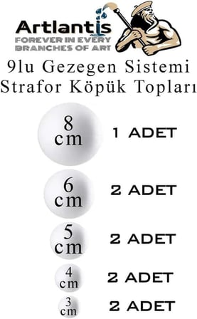 Güneş Sistemi Maketi İçin 9 lu Boyanabilir Strafor Top Seti Gezegenler Modeli Deney Okul Seti Köpük Küre Top