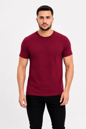 Modi Green Erkek Basic Tişört Bisiklet Yaka Kısa Kol Günlük Yazlık Slim Fit T-Shirt - Bordo