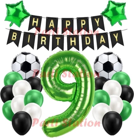 Futbol Yeşil 9 Yaş Doğum Günü Balon Set PSYSLFUTBOL