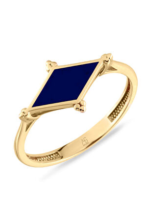 Mavi Mineli Taşsız Altın Kombin Yüzük