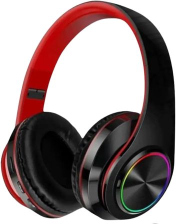 Kablosuz Kulaklık Bluetooth Mikrofonlu Kulaküstü Kulaklık Led Işıklı Katlanabilir SİYAH-KIRMIZI