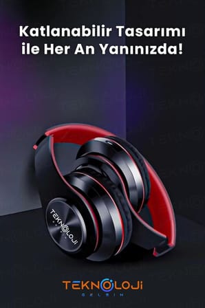 Kablosuz Kulaklık Bluetooth Mikrofonlu Kulaküstü Kulaklık Led Işıklı Katlanabilir SİYAH-KIRMIZI