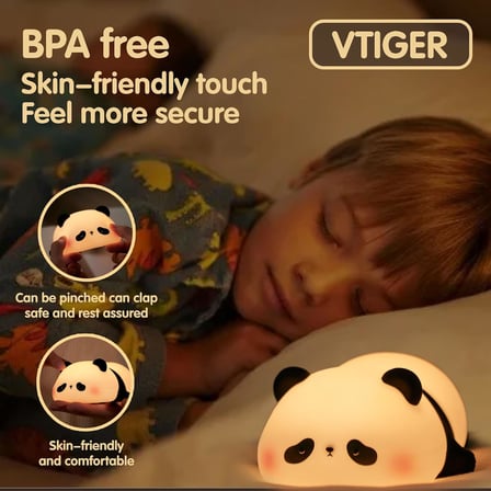 Panda Gece Lambası, LED Yumuşacık Sevimli Lamba, Çocuklar için Gece Lambası, Silikon Panda Işığı, Kısılabilir Kız Bebek Yatak Odası Gece Lambası, Emzirme Kreş Dekoru için Şarj Edilebilir