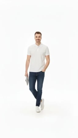 Modi Green Erkek Pike Kumaş Düğmeli Yaka Regular Fit Günlük Kısa Kol Tişört T-shirt - Beyaz