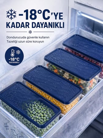 Beylini 5'li Dondurucu Saklama Kabı Buzdolabı Toplam 9L Buzluk Dolap İçi Düzenleyici Set Mikrodalga Derin Dondurucu ve Difrize Uygun