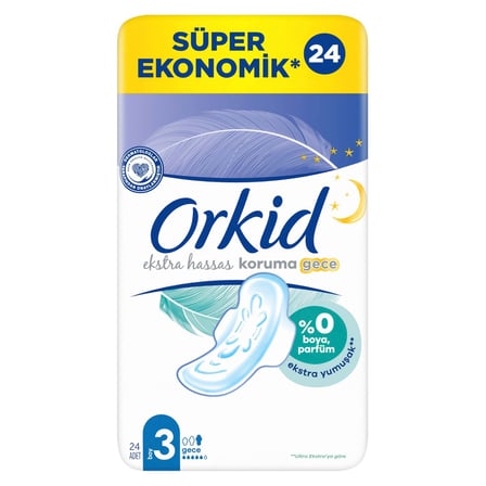 5 Adet Orkid Ekstra Hassas Koruma Gece Hijyenik Ped 24'lü