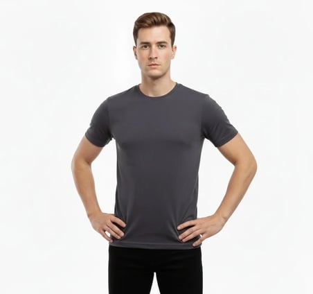 Modi Green Erkek T-Shirt Bisiklet Yaka Slim Fit Dar Kesim Likralı Tişört Günlük Basic Body - Füme