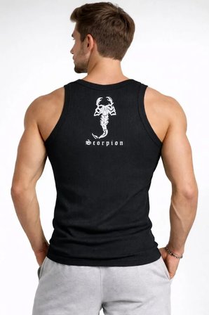 Modi Green Erkek Spor Fitilli Atlet 2li Set Siyah Ve Beyaz Slim Fit Kaşkorse Arka Baskılı Spor Atlet