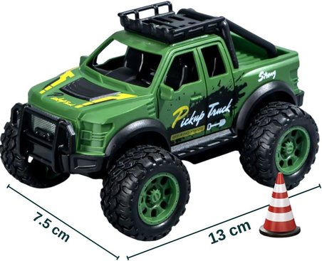 Oyuncak Araba Sürtmeli Büyük Tekerlekli 4x4 Off Road Jeep - Dayanıklı Arazi Aracı 13 Cm Yeşil