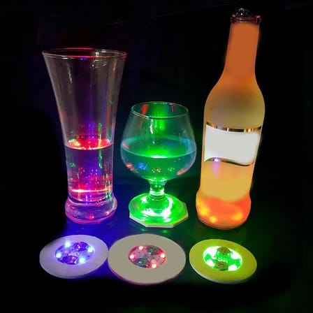 Parti Led Şişe Bardak Altlığı 6cm Parlak 4 LED Flaş Dekor Işık 7 Renk