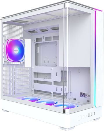 King 45 PRO ATX PC Kasası, Kavisli Panoramik Cam, Baca Hava Akışı, 360 mm Radyatör Desteği, Yüksek Performanslı Sistemler için Kompakt Yapı, Fan Hubı ile Önceden Takılmış 4 ARGB PWM Fan, Beyaz
